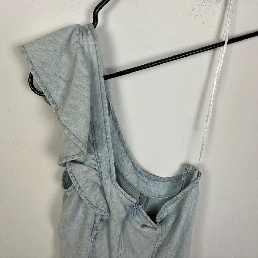 PAIGE One Shoulder Ruffle Denim Tank Top - Picture 6 of 7